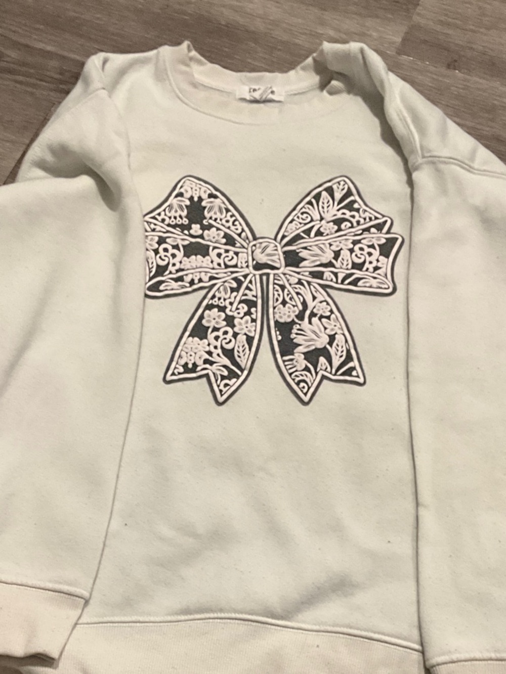 Girls Cream Sweatshirt with Decorative Bow